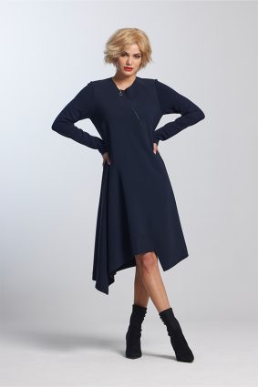 Paula Ryan Zip Front A Line Dress French Navy