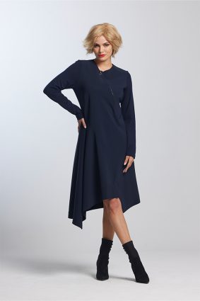 Paula Ryan Zip Front A Line Dress French Navy