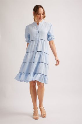 Alessandra Marcella Dress Houndstooth Pale Blue