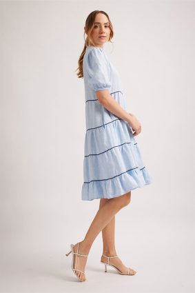 Alessandra Marcella Dress Houndstooth Pale Blue