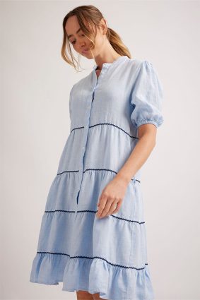 Alessandra Marcella Dress Houndstooth Pale Blue