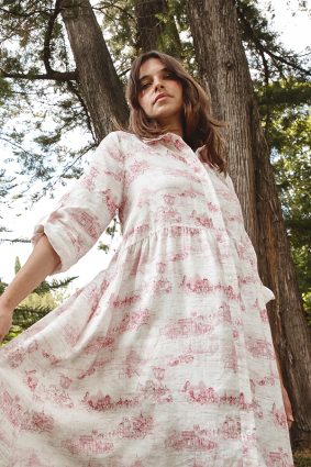 Alessandra Maxine Dress Ft Linen Scarlet