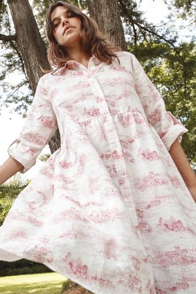 Alessandra Maxine Dress Ft Linen Scarlet