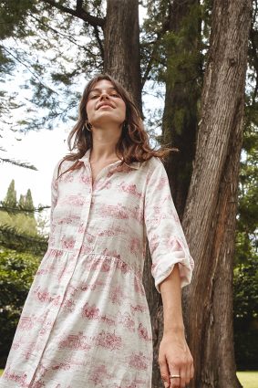 Alessandra Maxine Dress Ft Linen Scarlet