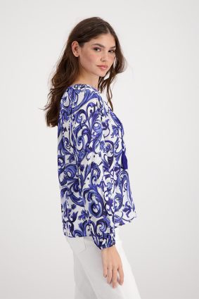Monari Allover Cloth Print Blouse Deep Sea Ptn