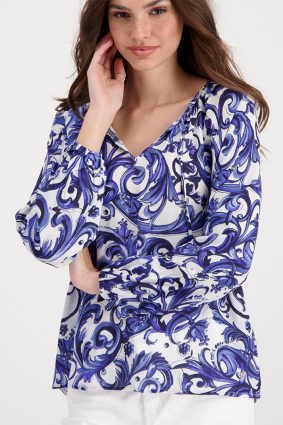 Monari Allover Cloth Print Blouse Deep Sea Ptn