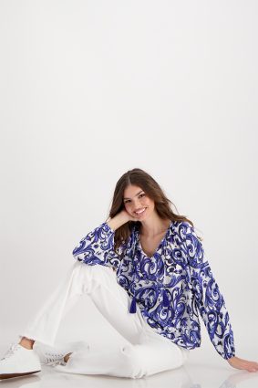 Monari Allover Cloth Print Blouse Deep Sea Ptn