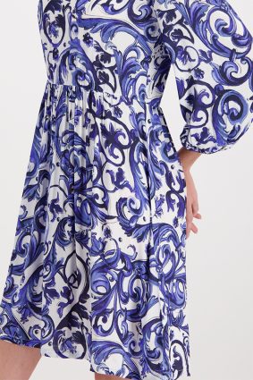 Monari Dress Midi Cloth Print Deep Sea Ptn