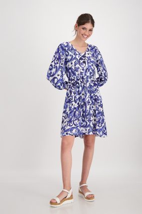 Monari Dress Midi Cloth Print Deep Sea Ptn