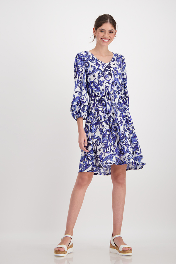 Monari Dress Midi Cloth Print Deep Sea Ptn