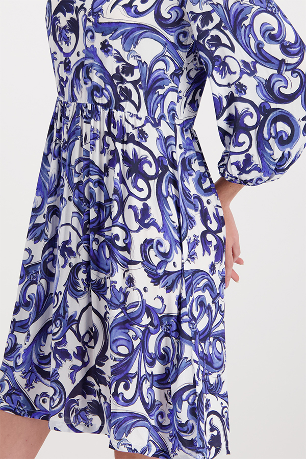 Monari Dress Midi Cloth Print Deep Sea Ptn