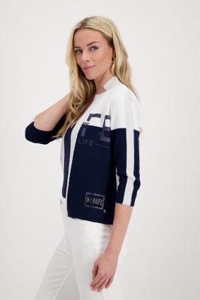 Monari Jacket Knit Colour Block White