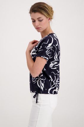 Monari T-Shirt Flower All Over Deep Sea Ptn