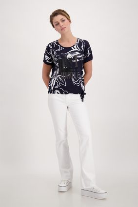 Monari T-Shirt Flower All Over Deep Sea Ptn