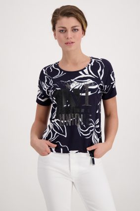 Monari T-Shirt Flower All Over Deep Sea Ptn