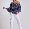 Paula Ryan Ruffle Neck Blouse Mosaic Print