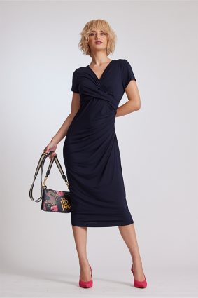 Paula Ryan Side Gather Cap Sleeve Dress French Navy