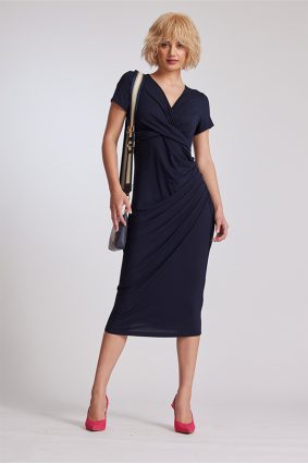 Paula Ryan Side Gather Cap Sleeve Dress French Navy