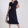 Paula Ryan Side Gather Cap Sleeve Dress French Navy