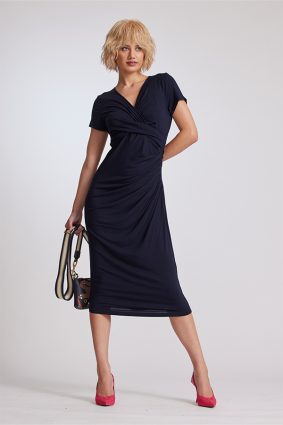 Paula Ryan Side Gather Cap Sleeve Dress French Navy