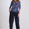 Paula Ryan Tuck Shoulder Top Mosaic Print