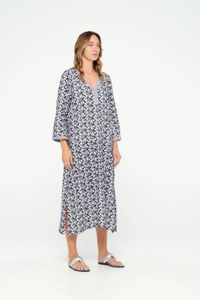 One Season Pondicherry Embroidery Cotton White Navy