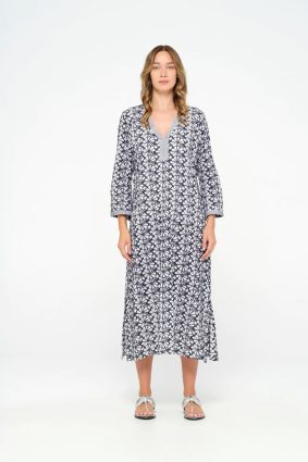 One Season Pondicherry Embroidery Cotton White Navy
