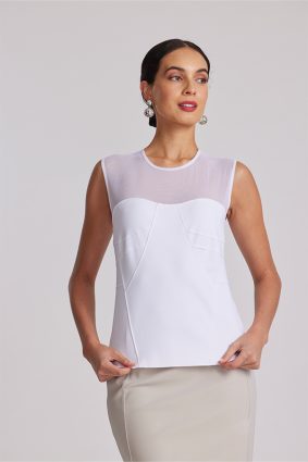 Paula Ryan Mesh Yoke Corset Top White