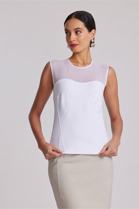 Paula Ryan Mesh Yoke Corset Top White