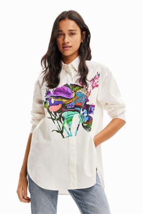 Desigual Woven Shirt Long Sleeve Blanco Print