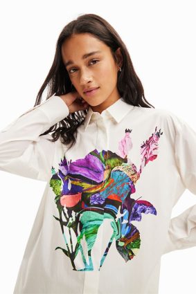 Desigual Woven Shirt Long Sleeve Blanco Print