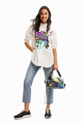 Desigual Woven Shirt Long Sleeve Blanco Print