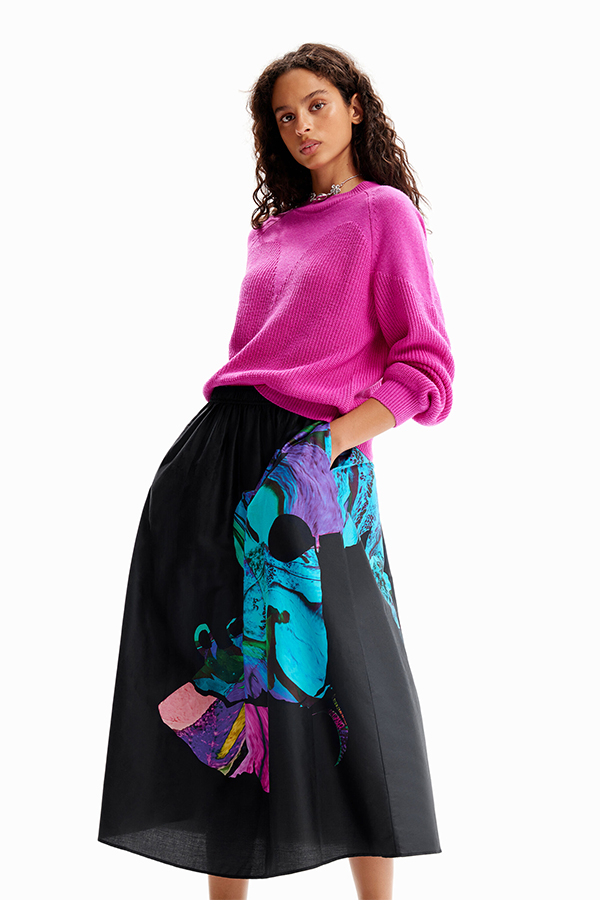 Desigual Woven Skirt Evase Negro