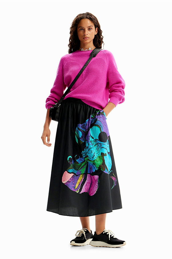 Desigual Woven Skirt Evase Negro