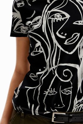 Desigual T-Shirt Negro Faces