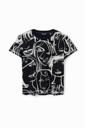 Desigual T-Shirt Negro Faces