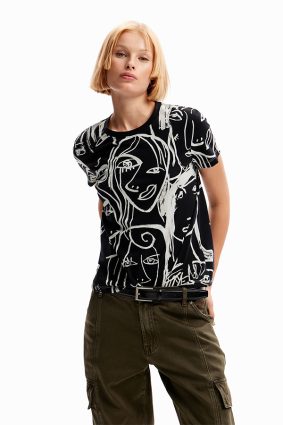 Desigual T-Shirt Negro Faces