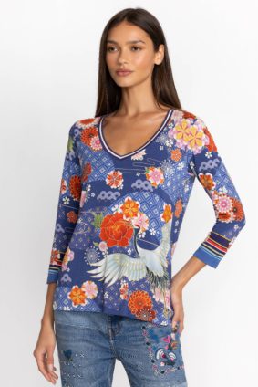Johnny Was Pajaro Favorite 3_4 Sleeve V-Neck Tee Multi