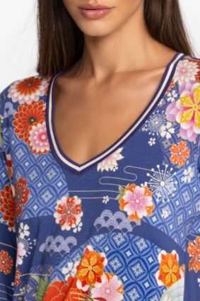 Johnny Was Pajaro Favorite 3_4 Sleeve V-Neck Tee Multi