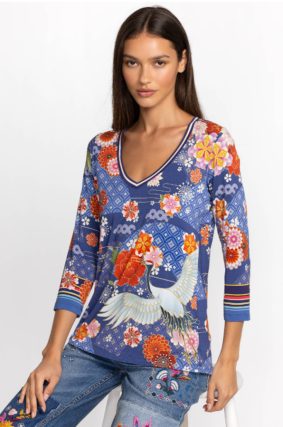 Johnny Was Pajaro Favorite 3_4 Sleeve V-Neck Tee Multi