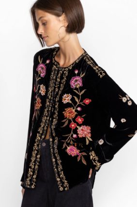 Johnny Was Quinn Velvet Mandarin Shirt Black