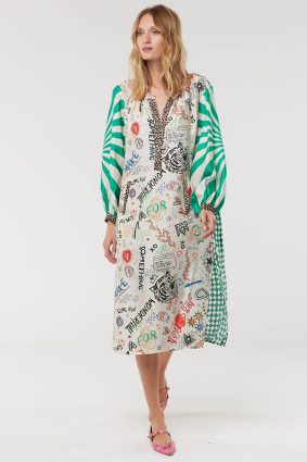Me369 Hannah Deep V-Neck Dress Graffiti