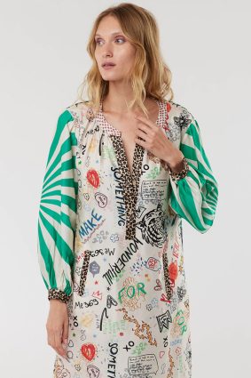 Me369 Hannah Deep V-Neck Dress Graffiti