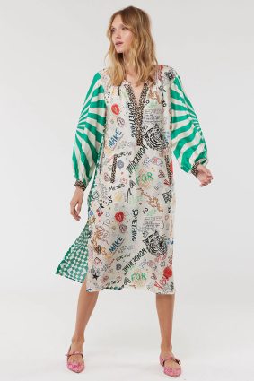 Me369 Hannah Deep V-Neck Dress Graffiti