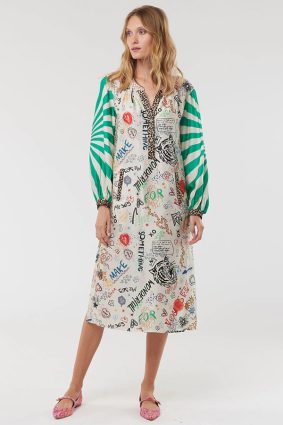 Me369 Hannah Deep V-Neck Dress Graffiti