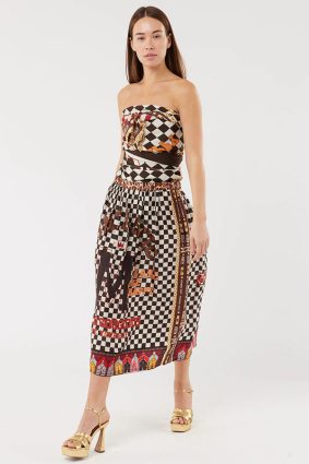 Me369 Vanessa Printed Midi Skirt Chocolate