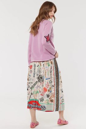Me369 Vanessa Printed Midi Skirt Graffiti