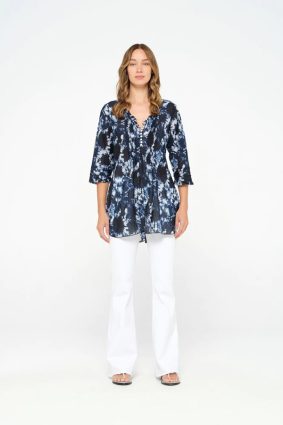 Oneseason Poppy Top Shibori Cotton Navy