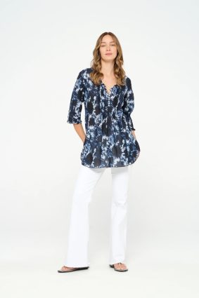 Oneseason Poppy Top Shibori Cotton Navy