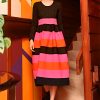 Coop Stripe Writer Dress Black Pink and Orange Geometric
